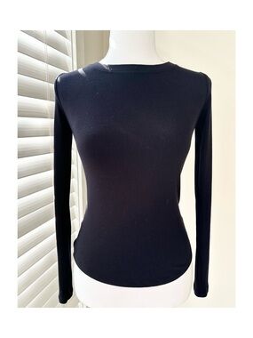 Aritzia Black Ribbed Long-Sleeve Crew Top